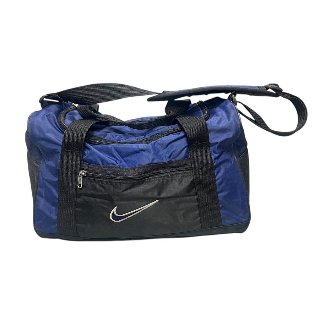 Vintage Nike Duffle Bag Blue Black Swoosh Logo‎ Gym Travel Made in Korea 90s